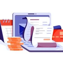 Online,Digital,Invoice,With,Bills,On,Laptop,Vector,Illustration.,Report