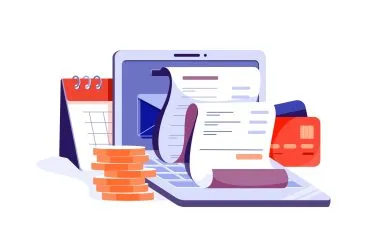 Online,Digital,Invoice,With,Bills,On,Laptop,Vector,Illustration.,Report
