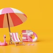 Summer,Sea,Beach,With,Beach,Chair,,Umbrella,,Inflatable,Flamingo,,Pile