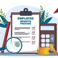 Employee,Benefits,Package.,Woman,With,Golden,Coins,And,Calculator.,Budgeting